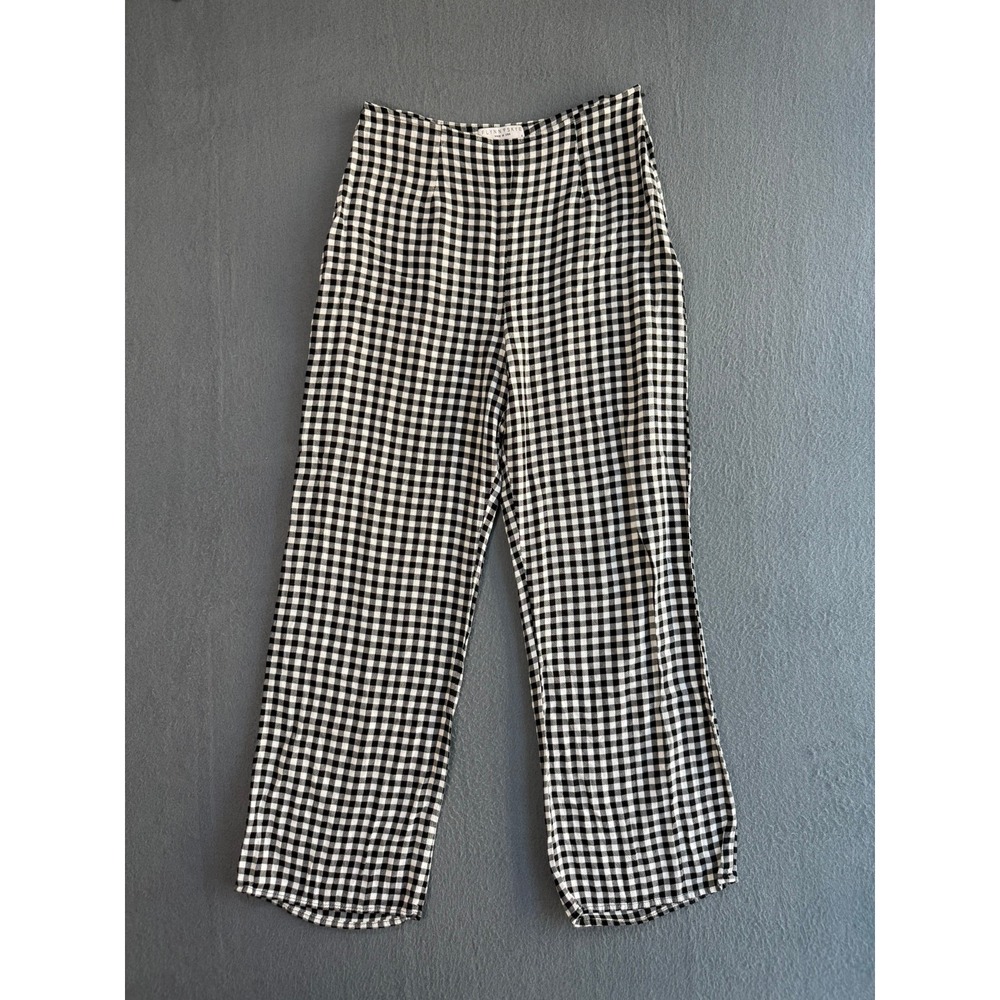 Flynn Skye Gingham High Waisted Wide Leg Pants Black White Checkered Small